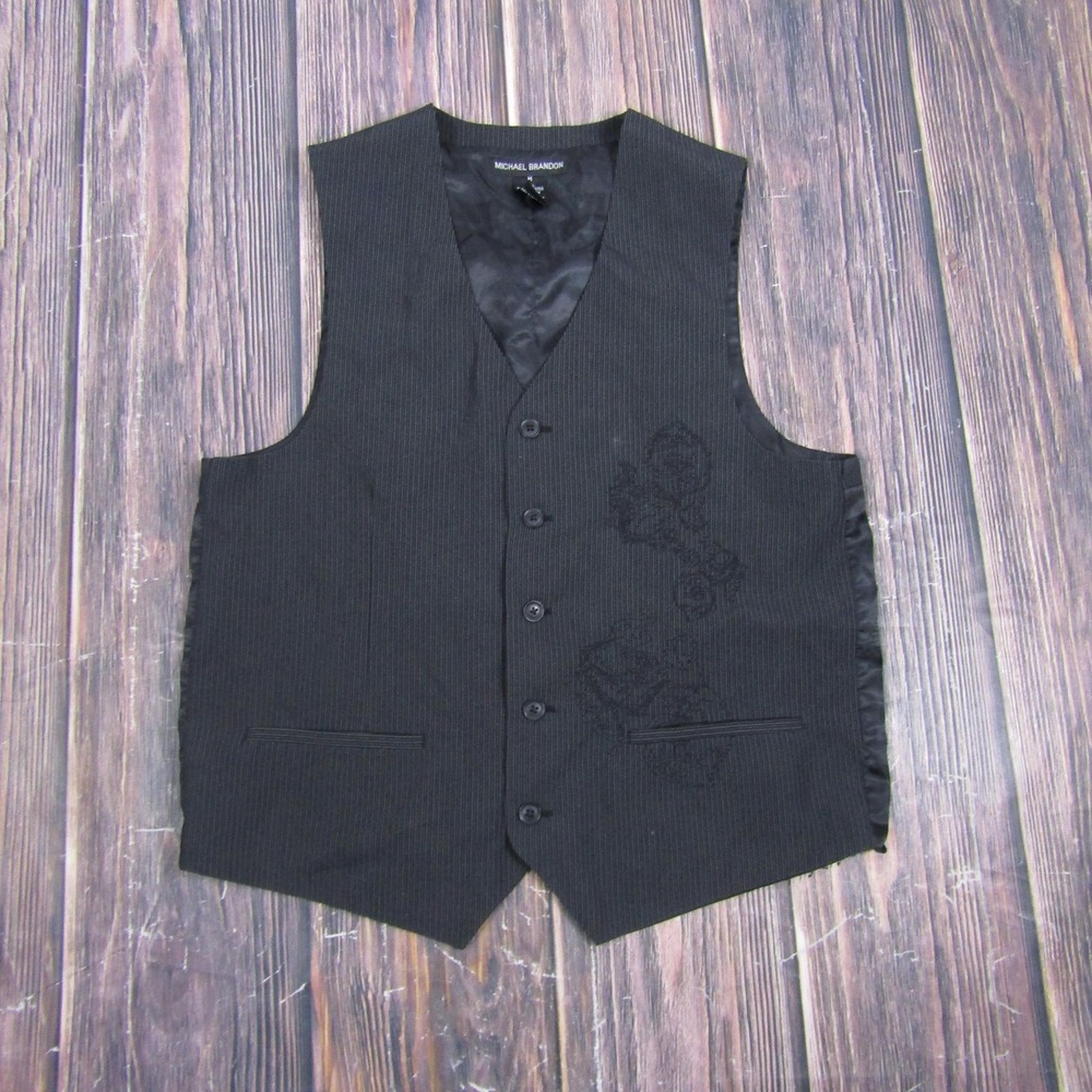 Suit Vest Michael Brandon Mens M Black Striped 3 Piece Formal Waistcoat Party
